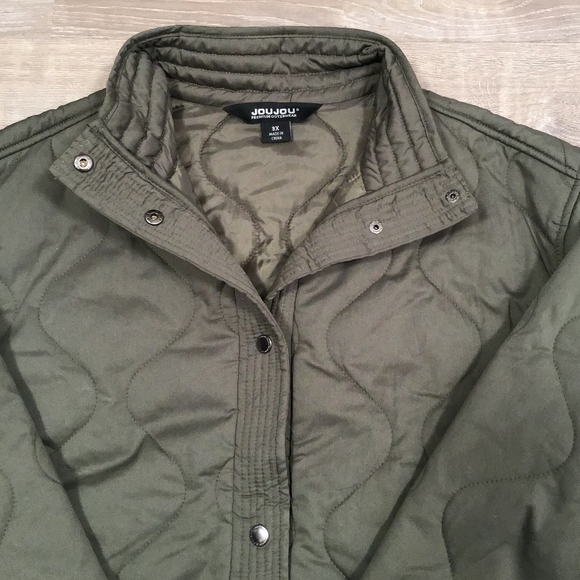 Jou Jou Macy's Plus Size Olive Green Quilted Jacket - Picture 6 of 15